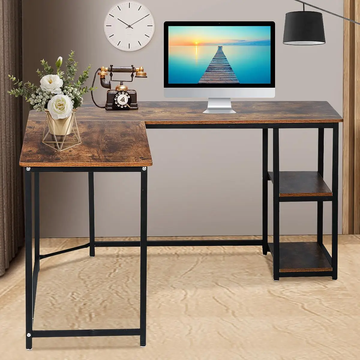 

L-образный компьютерный стол в промышленном стиле, мебель, угловой стол, Рабочий стол для компьютера, рабочая станция, письменный стол для но...