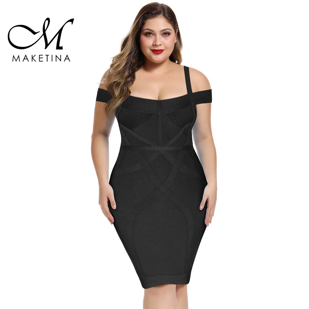 Черное Бандажное платье размера плюс maketin 2020 новые Мини Полосатые бандажные