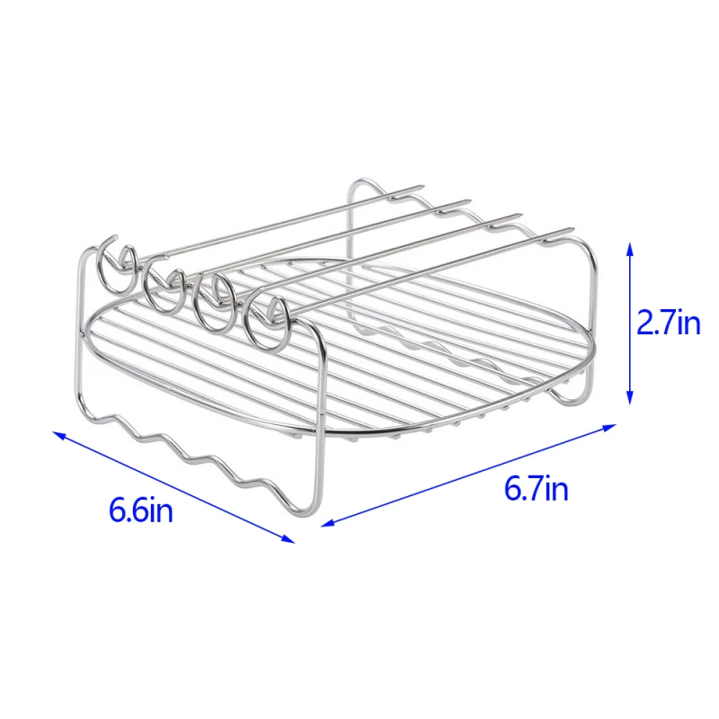 7 inch Double grill air fryer accessories Baking Tray Skewers Stainless Steel Holder BBQ Rack with 4pcs barbecue pins |