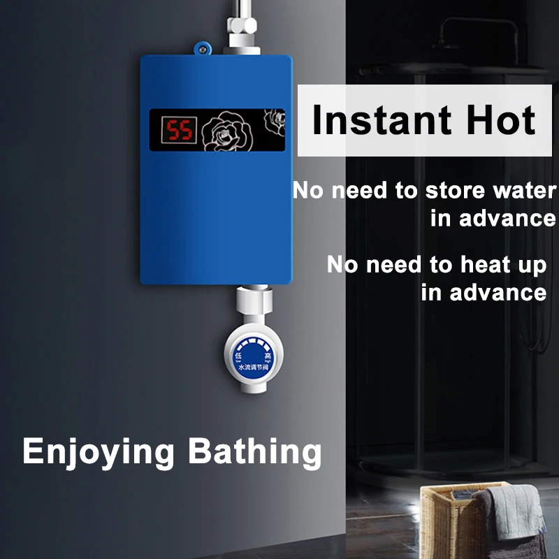 Universal 300W Electric Water Heater Instant Tankless Water Heater 220V 3KW Temperature display Heating Shower+Shower Nozzle