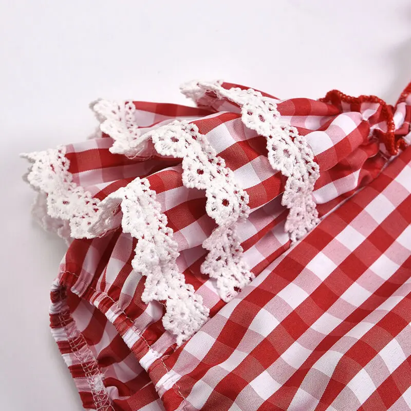 2020 One-piece Newborn Baby Girls Cotton Rompers Outfits Sleeveless Red Plaid Lace Jumpsuit Cute Girl Playsuit Outfit | Детская одежда