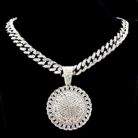 fashion round pendant for men necklace miami cuban chain iced out hip hop rapper rock choker necklace for men jewelry bulk items