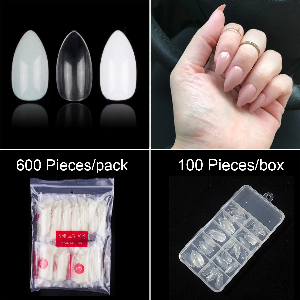 100 шт. в коробке или 600 упаковке Короткие накладные ногти с миндалем 10 размеров