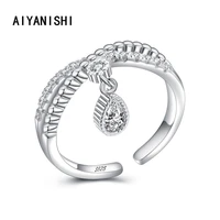 aiyanishi new trendy 925 silver wedding band women finger ring wedding drop silver open female daily rings jewelry for women