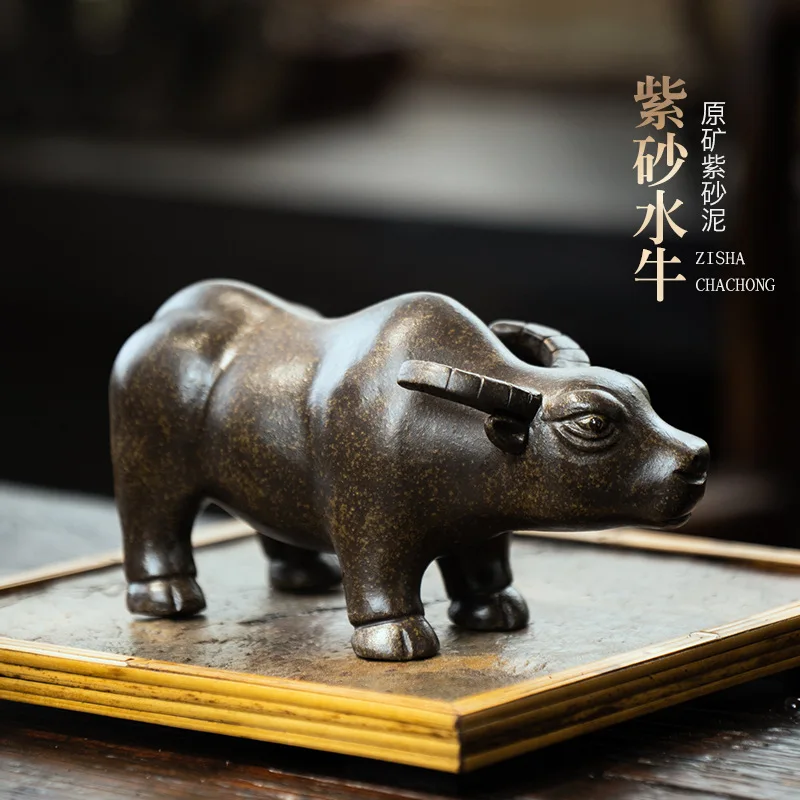 

Yixing Zisha Tea Pet Cow Decoration Sculpture Bronze Clay Zodiac Tea Set Accessories Desktop Adornment
