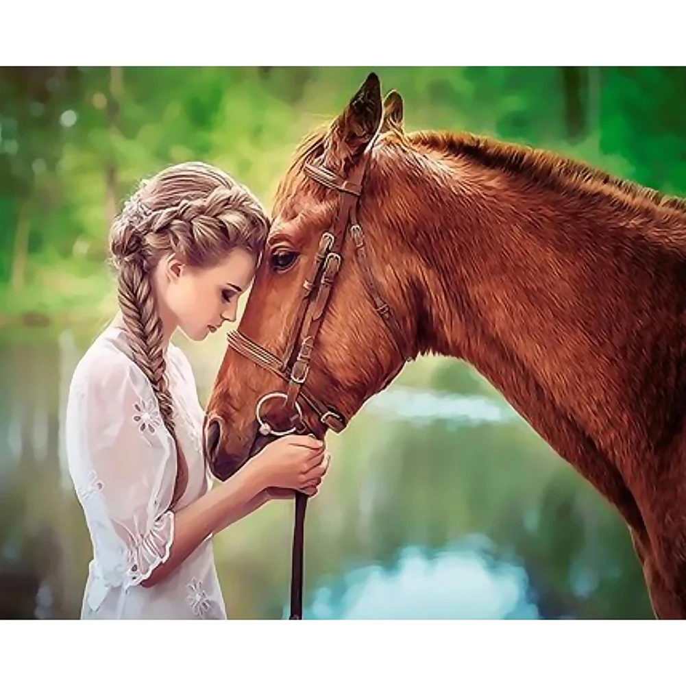 

Digital oil painting DIY girl and horse digital oil painting art oil painting home decoration wall painting
