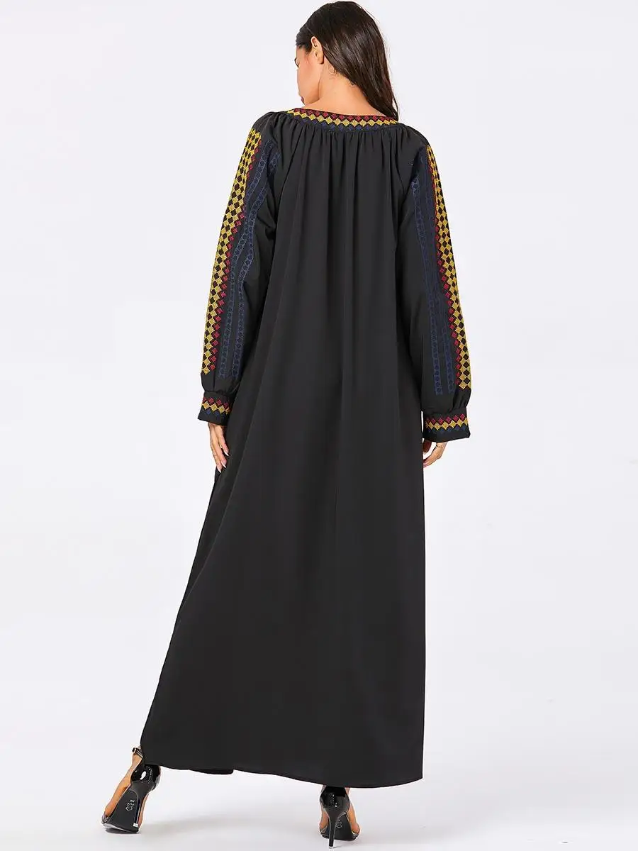 

Abaya Kaftan Women Embrodiery Long Sleeve Maxi Dress Loose Muslim Jilbab Ethnic Robe Cocktail Ramadan Clothing 2019 Autumn Gown
