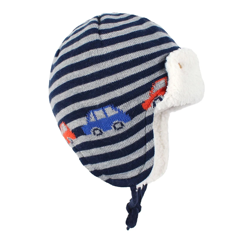 Зимняя шапка бомбер Вязаная Шапка бини для мальчиков Детская осенняя ушанка в