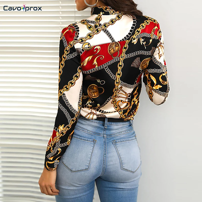 Женская Повседневная рубашка с длинными рукавами и завязками на шее принтом в