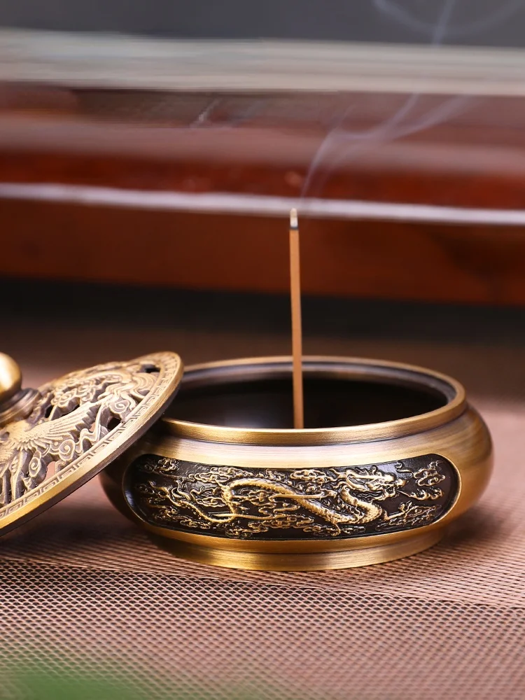 

Pure Copper Incense Burner Household Indoor Censer Large Dragon and Phoenix Incense Holder Ornaments Incensario Home Decor
