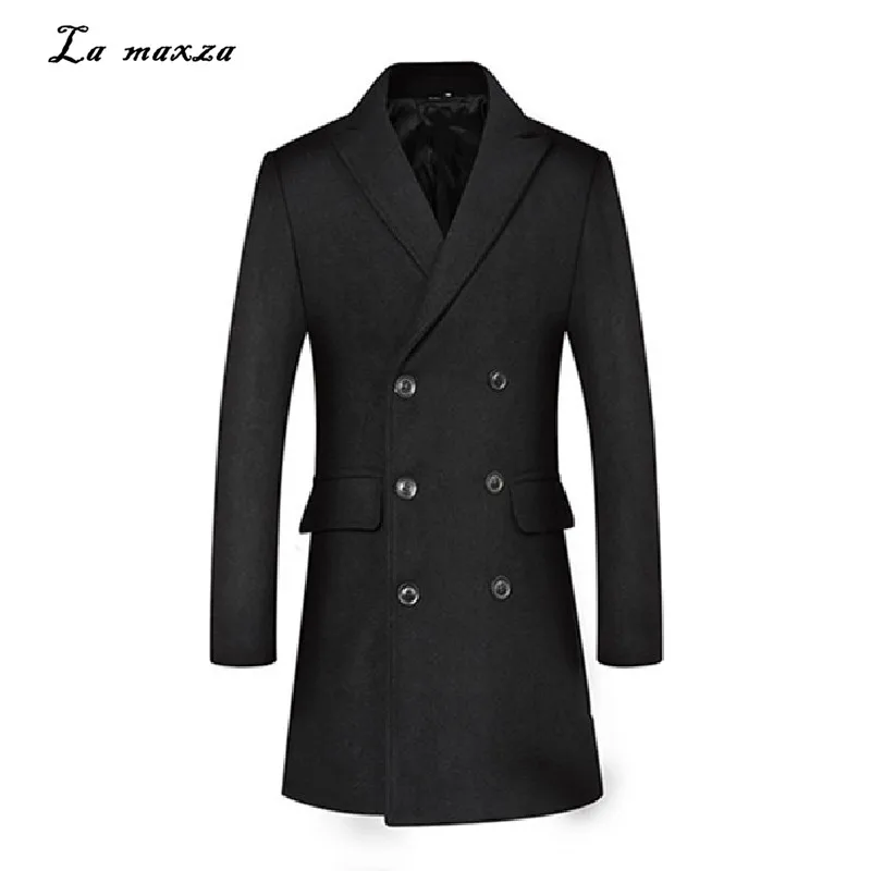 

Vintage Fashion Men Wool Coat 2020 Winter Casual Double Breasted Slim Long Coat Plus Size 4XL