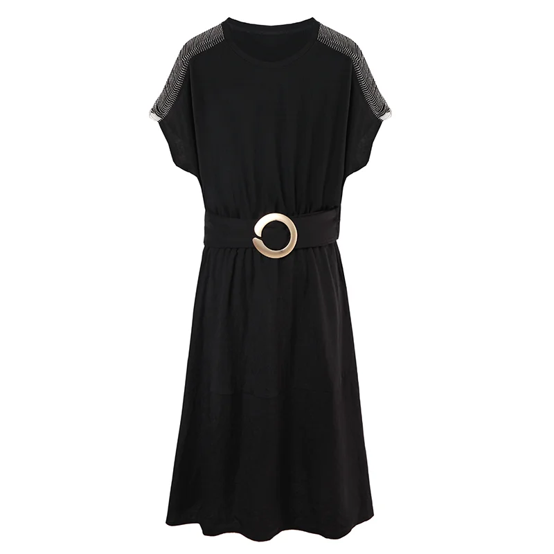 

2020 summer new dress decreasing age solid color waist large size female dress fashion bat sleeve A675