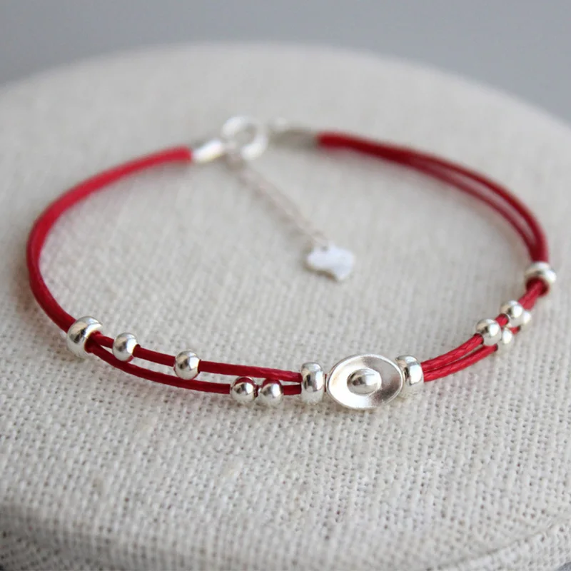 

925 Sterling Silver Charm Bracelet for Women Lucky Red Thread Handmade Jewelry Adjustable 16cm to 18cm Girl Female Birthday Gift
