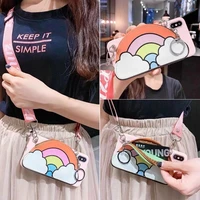 lanyard rainbow candy soft silicone case cover for iphone 12 min 11 pro xs max xr x se 2020 6s 7 8 plus card holder wallet strap
