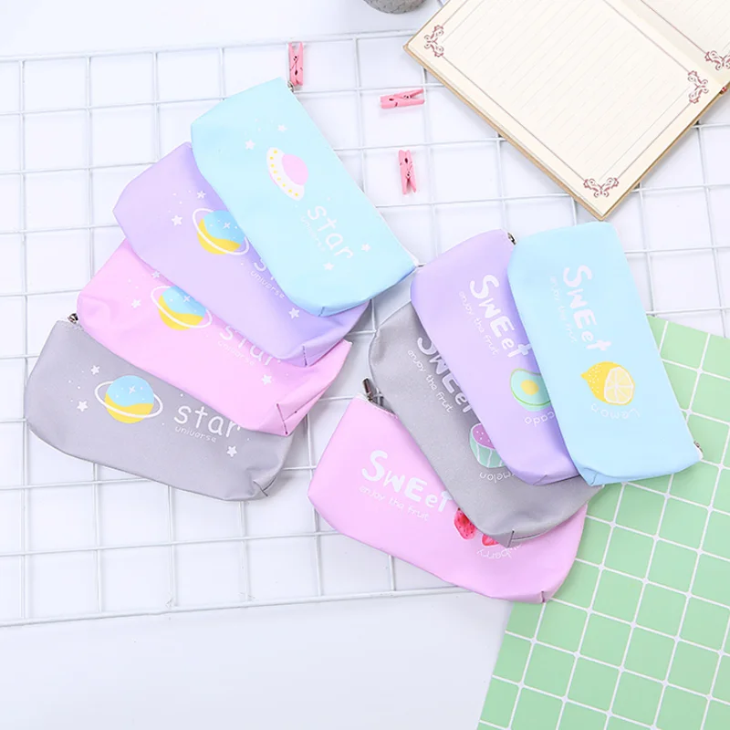 

Korean PU Pencil Case Creative Cartoon Student Pencil Case Coin Purse Learning Stationery Fruit Star Pencil Bag School Supplies