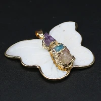 natural stone druzy pendants butterfly shell for charm jewelry making diy retro women earring necklace gifts