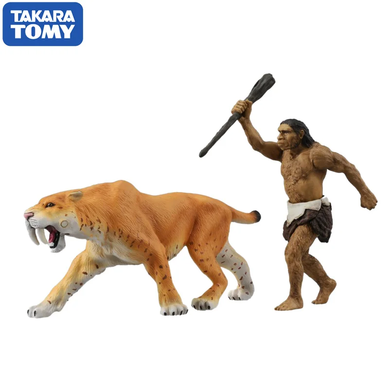 S01 Takara Tomy ANIA Animal Advanture AL-10 Saber Tiger with Neanderthal Man 2pcs ABS Figures Kids Educational Toys - Саблезубый тигр AL-10 с неандертальцем, 2 шт., ABS фигурки, детские образовательные игрушки от Takara Tomy ANIA Animal Advanture.