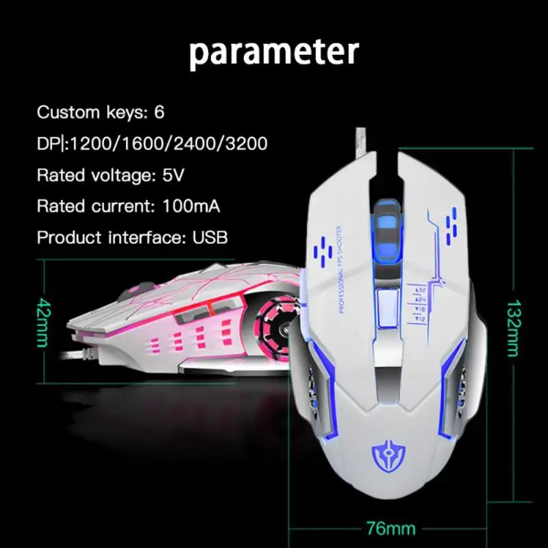 

USB Wired Gaming Mouse 3200DPI Adjustable 6 Buttons LED Backlit Professional Gamer Mice Ergonomic Computer Mouse For PC Laptop