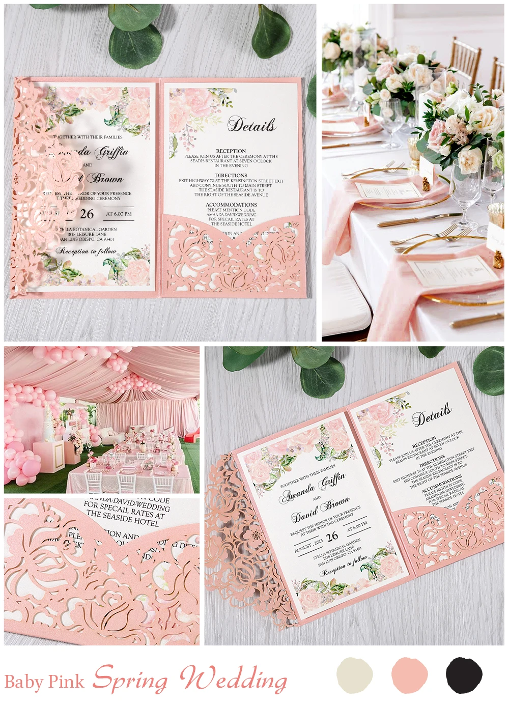 50 шт Розовый Красный Белый Бордовый лазерная резка Цветочные карманные