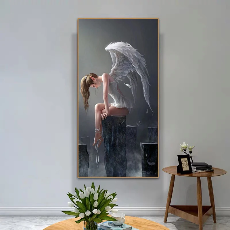 Белый Ангел девушка Фреска Творческий поп настенное искусство холст живопись