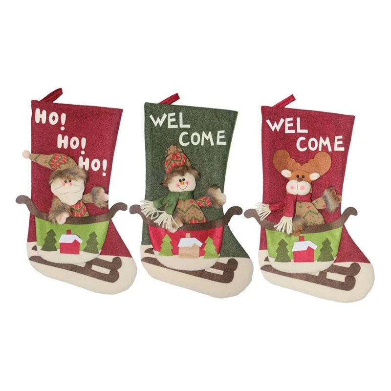 

3Pcs Classic Christmas Stocking Holders Santa Snowman Reindeer Xmas Character for Family Holiday Xmas Party Decorations