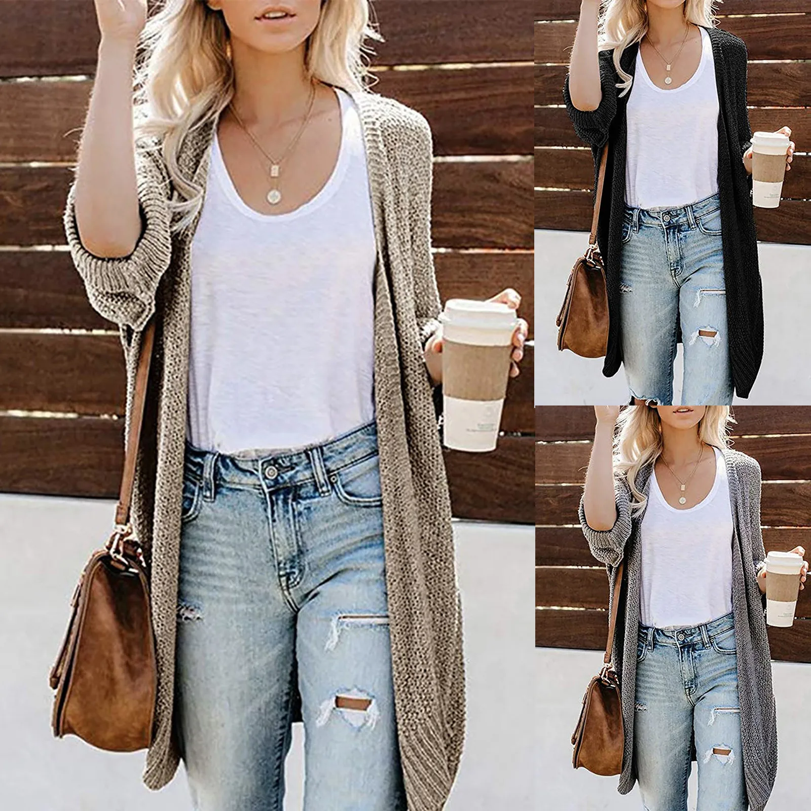 

Casual Long Cardigan Women Tops Vintage Loose Sweater Coat Solid Oversized Korean Fashion Clothes Knit Cardigan Tops kardigan