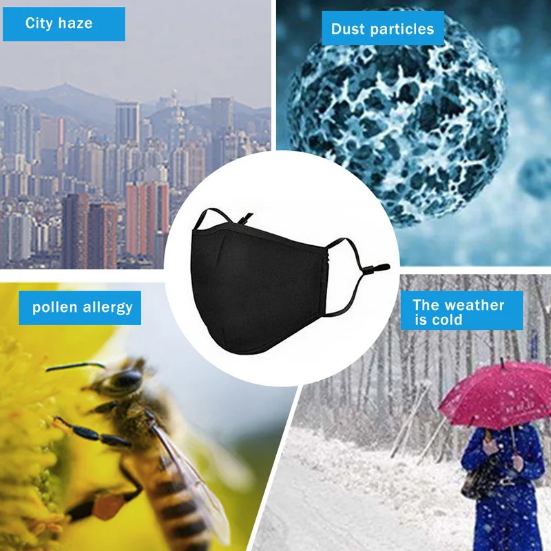 

Reusable Face Mask PM2.5 Filter Washable Cloth Cotton Mask Dust Breath Activated Carbon Respirator Protective Black Mouth Mask