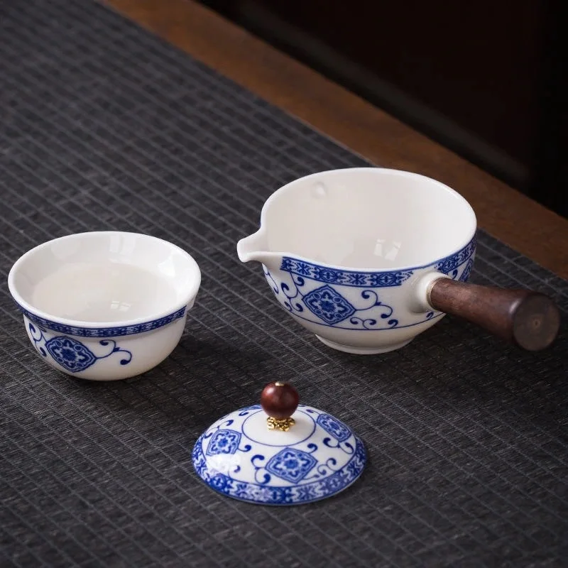 Tetera de cer&aacute;mica con mango de madera, olla con mango lateral, filtro de Kung Fu Oolong para el hogar, fabricante de t&eacute;, cer&aacute;mica negra creativa, regalos-2