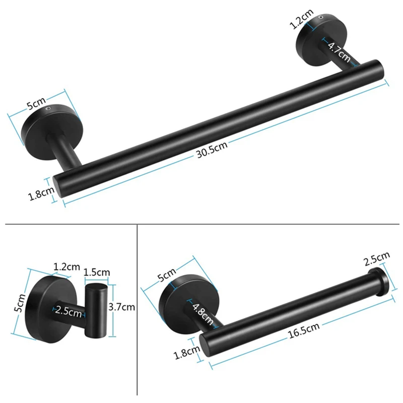 3 шт. ПОЛОТЕНЦЕДЕРЖАТЕЛЬ для ванной наборы бара матовый черный SUS из нержавеющей