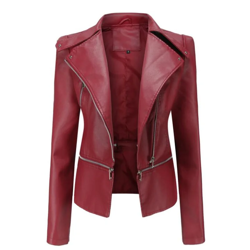 Leather jacket women's oblique zipper fashion new hem detachable spring autumn ladies fashion casual clothing chaqueta mujer