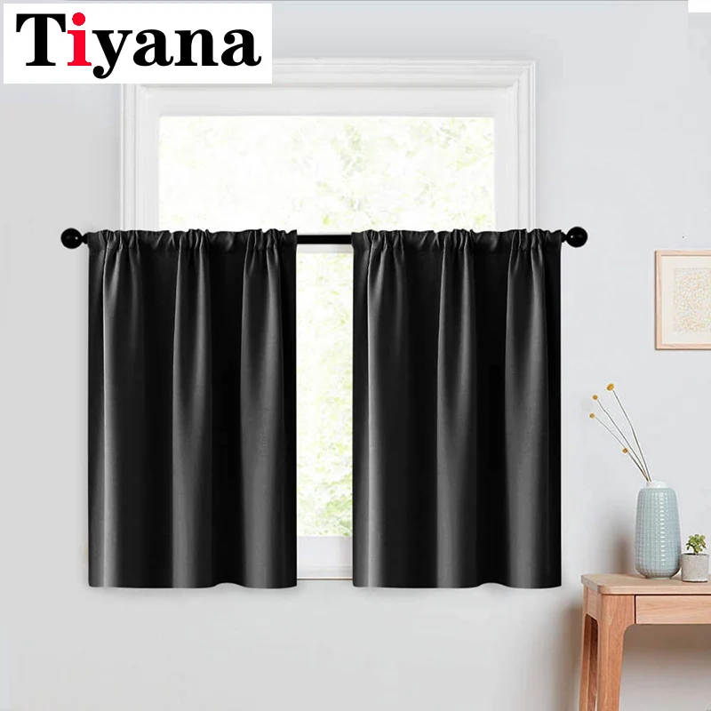 Black Curtain Panels for BedroomThermal Insulated Grommet Top Short Blackout Small Kitchen Window Drapery P092Z | Дом и сад