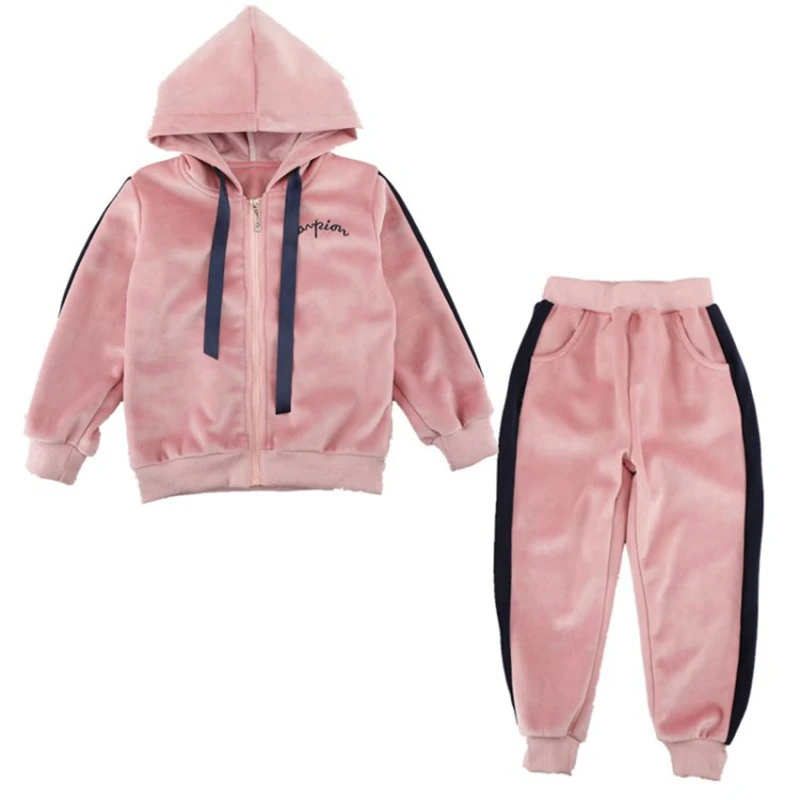 

Бархатный спортивный костюм из двух предметов золотистого цвета для девочек, осенняя куртка для девочек, брюки, спортивный костюм для девоч...