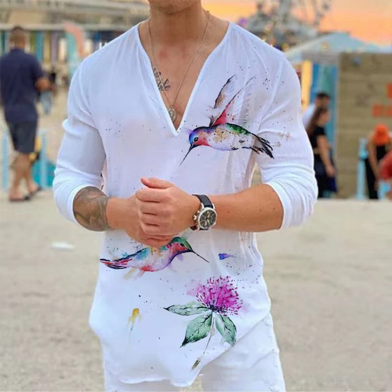 Футболка мужская с длинным рукавом и V-образным вырезом | Мужская одежда