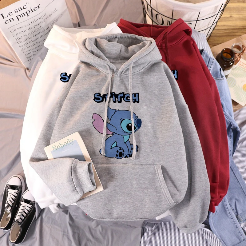 Disney Stitch Hoodies Cartoon Autumn Winter Loose Thick Sweater Fashion Men and Women Same Casual Street 8 colors Sweatshirt
