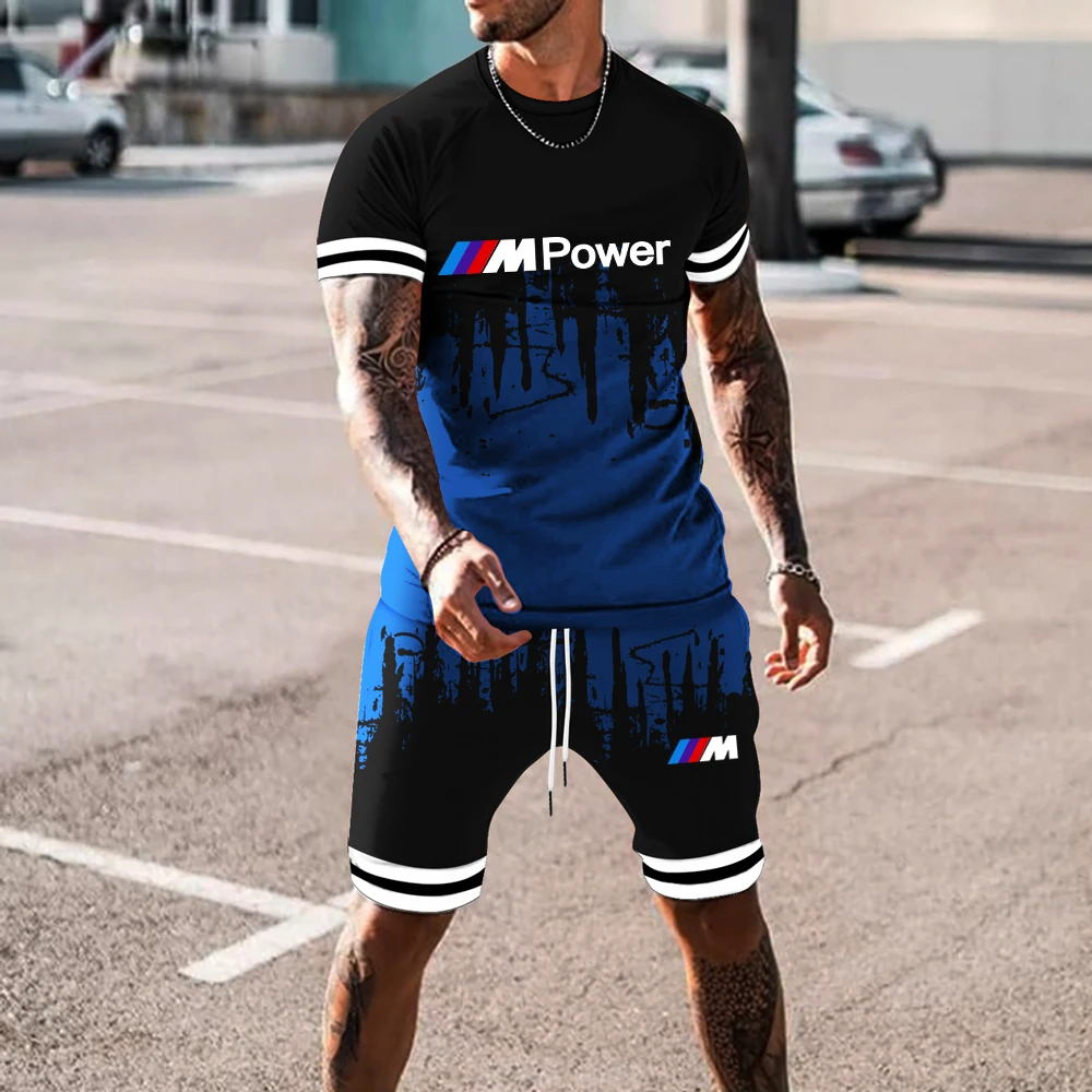 

Men's Suit Summer Casual Outdoor Jogging Sportswear BMW Print 2021 Fashion Hip-Hop Streetwear T-shirt + Shorts 2-Piece Set