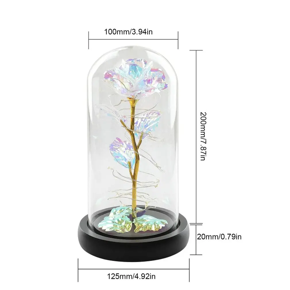 

Colorful Artificial Flower Rose Led Light String With Glass Cover Artificial Preserved Flower Ornaments
