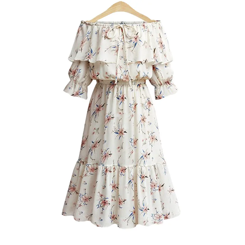 Женское летнее белое платье с оборками и открытыми плечами 4XL 5XL | Женская одежда