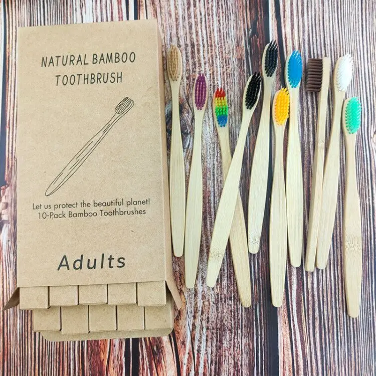 

New design mixed color bamboo toothbrush Eco Friendly Soft bristle adults oral care toothbrush Each toothbrush with box 10pc