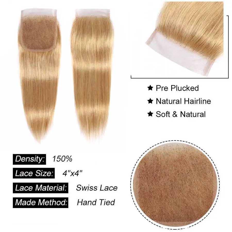 Бразильские прямые светлые волосы закрытие Remy 8 22 дюйма свободная средняя часть