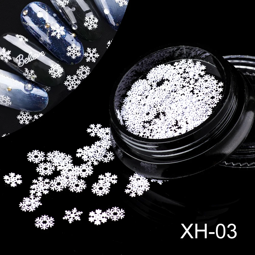 XH-03 Yayoge 3 цвета голографические пайетки для ногтей 3D дизайн ногтей Блестящий гель снежинки Зимний снег украшения ногтей DIY снежинки блестки - Цвет: XH-03