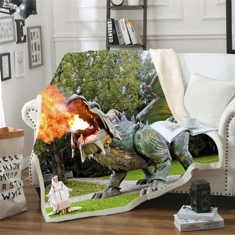 

Dinosaur Jurassic Funny Character Blanket 3D Print Sherpa Blanket on Bed Home Textiles Dreamlike Style 08