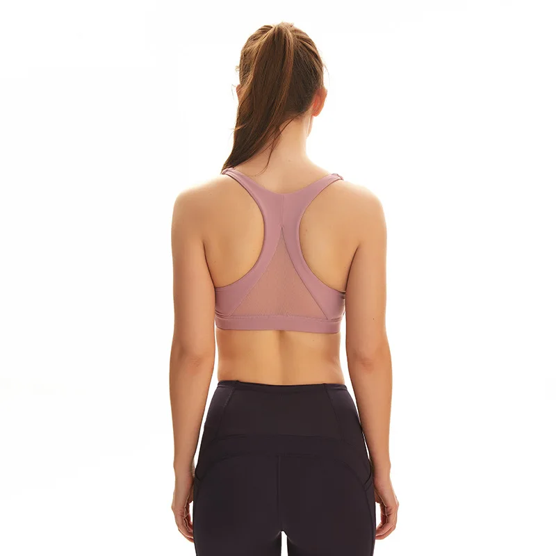 

Breathable Back Mesh Panel Yoga Bra With Removable Pads Brassiere Fitness Crop Top Push Up Sports Bra For Women Gym Activewear
