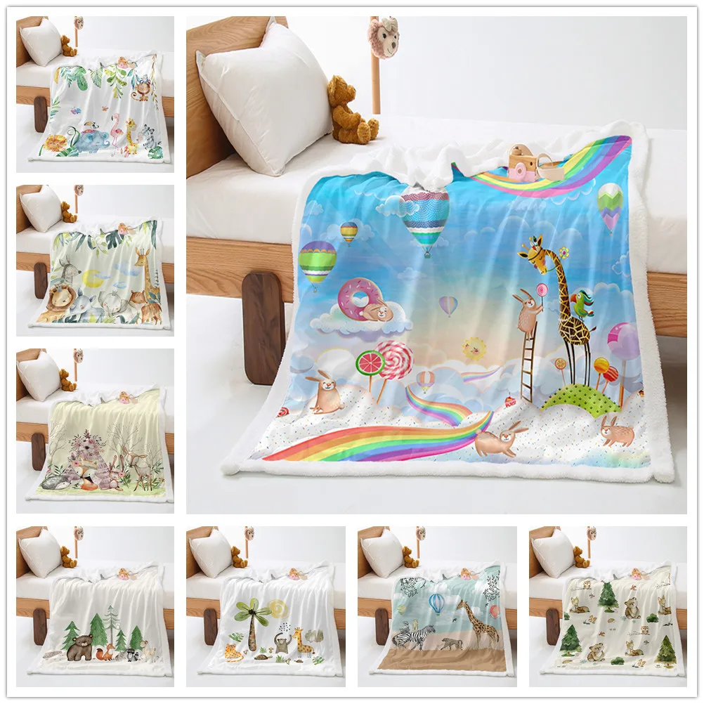 

Детское Флисовое одеяло, милый мультяшный фермерский шерпа, одеяло с принтом животных для кошек, кроликов, коров, мальчиков и девочек