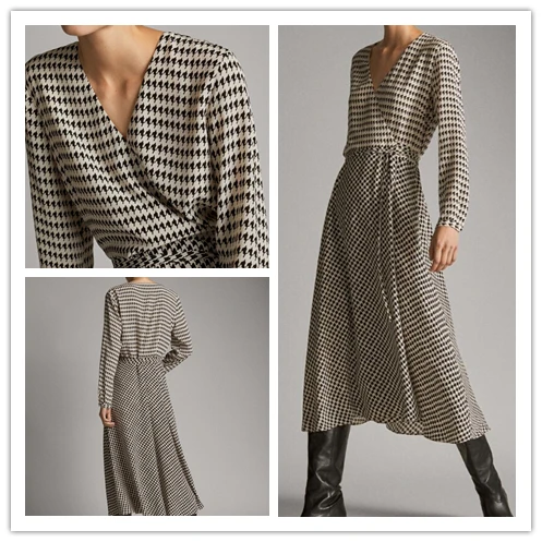 

Женское длинное облегающее платье с принтом «гусиная лапка», весна-лето 2021