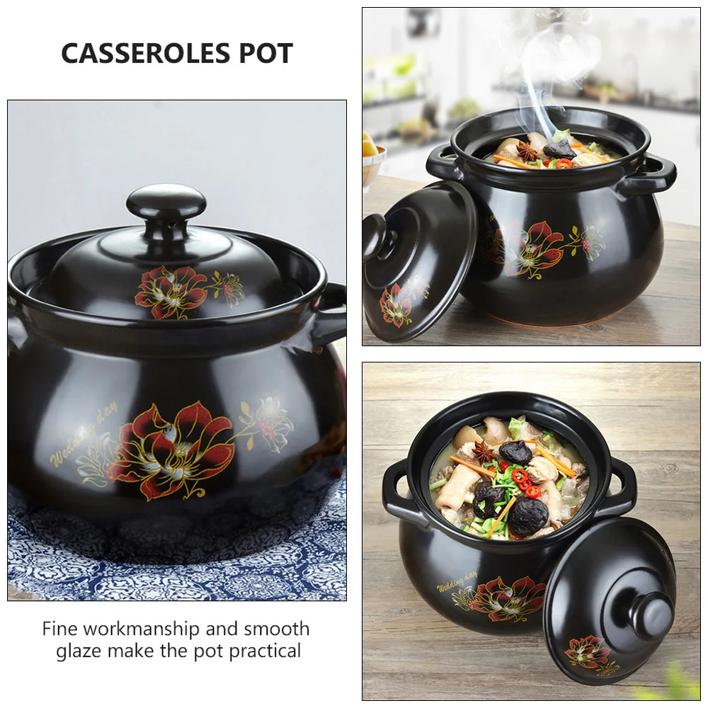 

1pc Kitchen Ceramic Stew Pot with Lid Ceramic Earthen Pot Home Stockpot