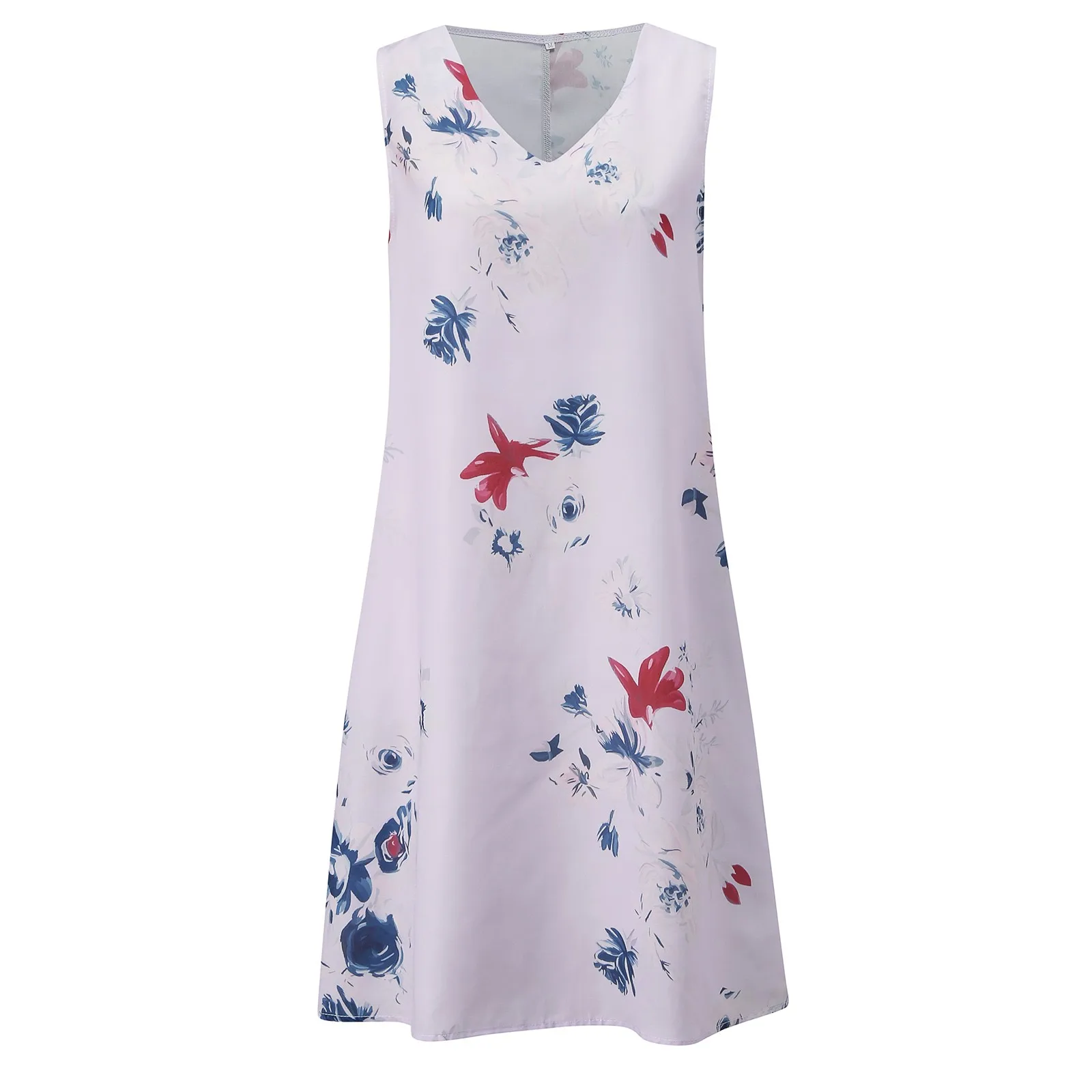 

Floral Print Tank Dress Summer Casual Sleeveless V Neck A-line Dress Plus Size Women Loose Dresses For Women 2021 Vestidos 40#