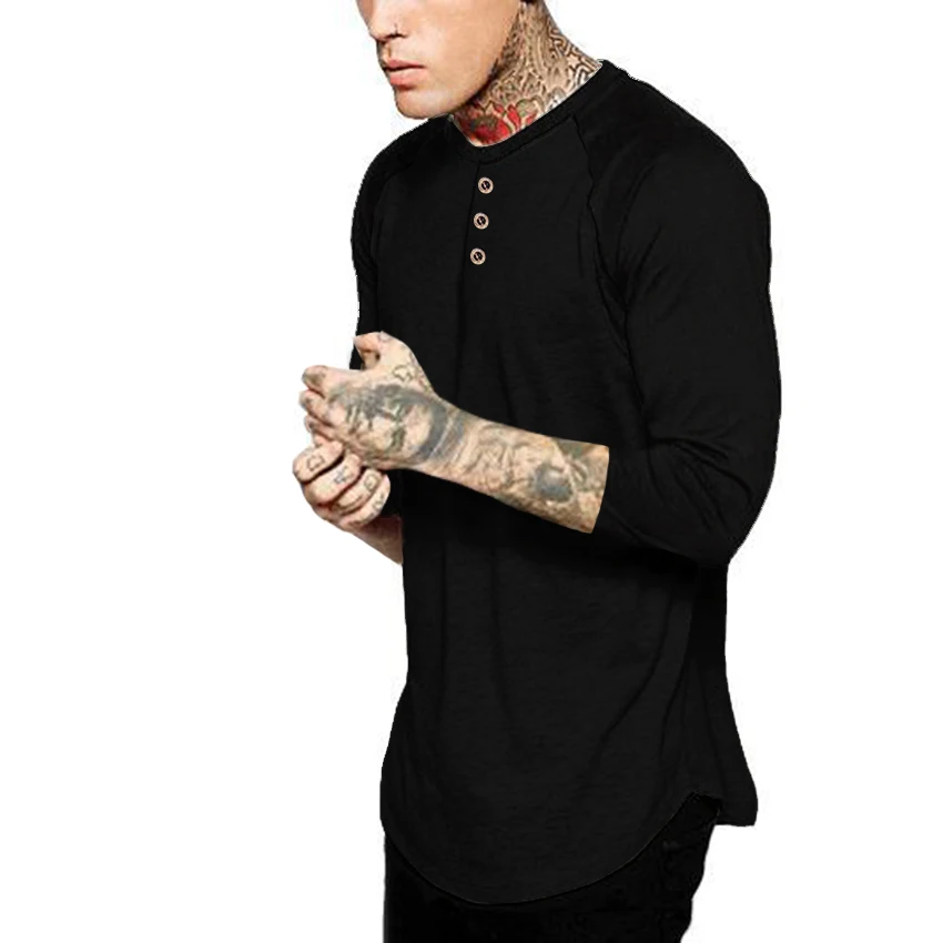 Мужская футболка с воротником-стойкой Однотонная в стиле хип-хоп рукавом 3/4 |