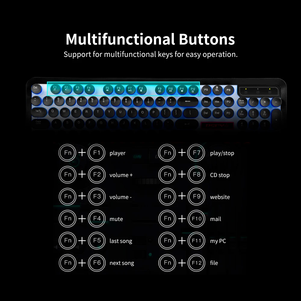 104 клавиши Проводная игровая клавиатура стимпанк с подсветкой Ретро круглая