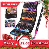 6072120132 colors art marker brush pens colored fine point and brush tips fineliner pen set with sketchbook for kids adults