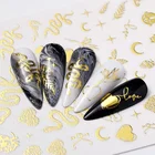 Наклейки на ногти с изображением Золотого сердца змеи, ярких дракона, Листьев, самоклеящиеся наклейки-слайдеры